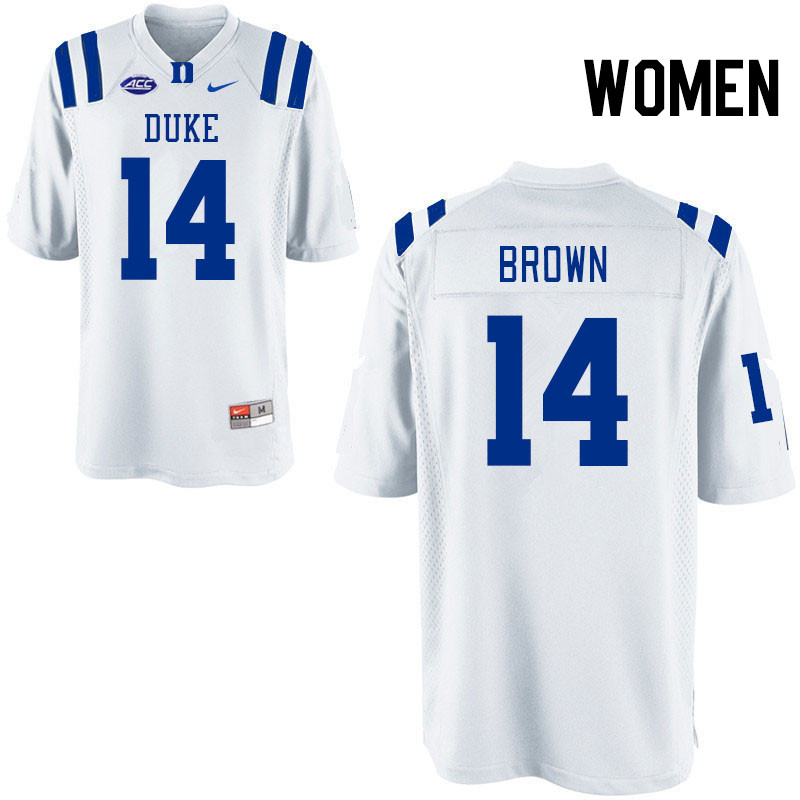 Women #14 Sean Brown Duke Blue Devils College Football Jerseys Stitched Sale-White